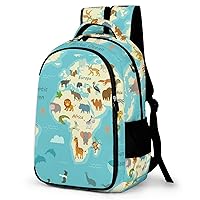 World Animal Map Travel Laptop Backpack Durable Computer Bag Casual Daypack Work Backpack for Women & Men