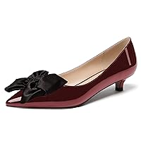 WAYDERNS Women's Slip On Patent Pointed Toe Bow Decoration Kitten Low Heel Pumps Shoes 1.5 Inch
