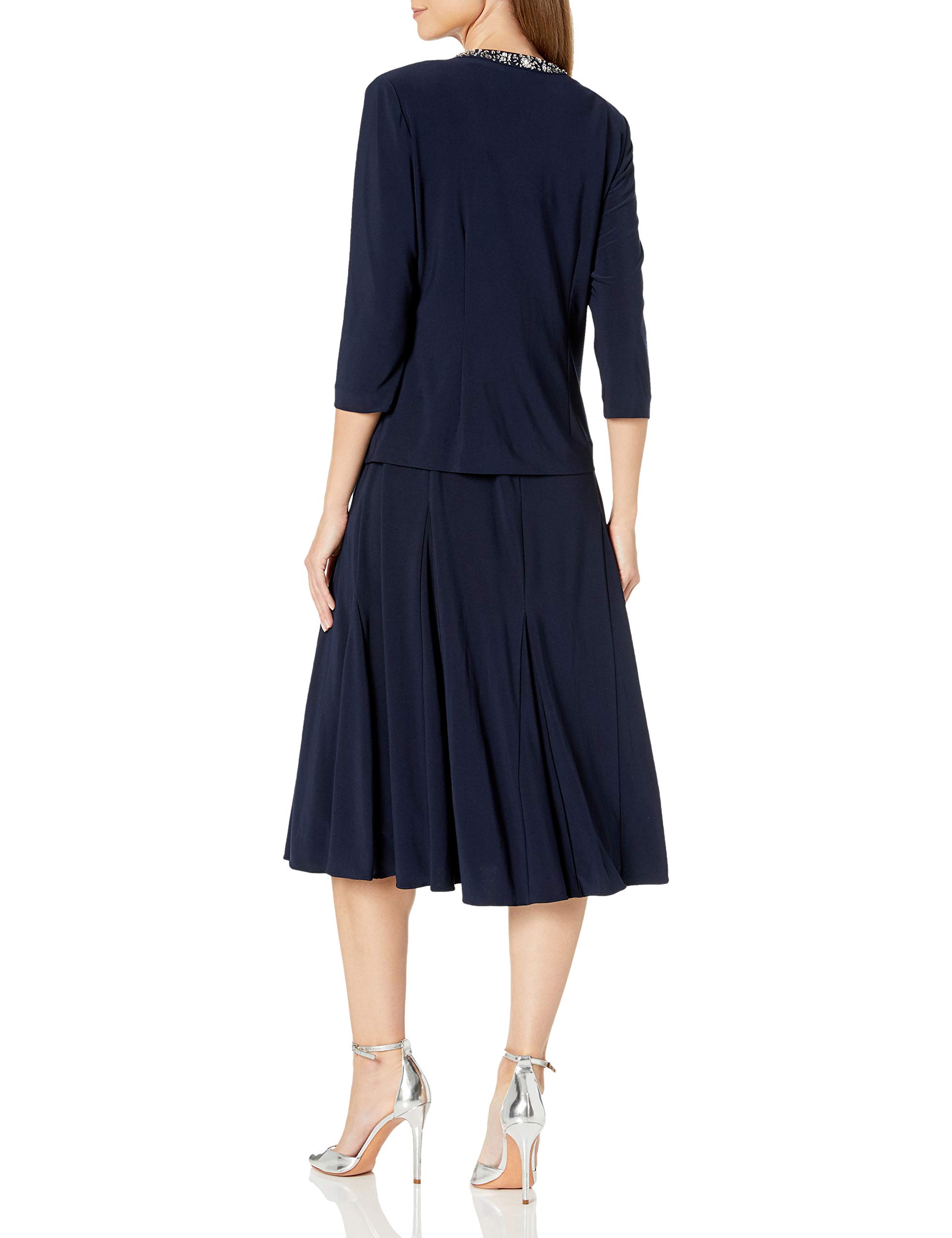 Alex Evenings Women's 2 Piece Tea Length Jacket Dress with Sequin Beaded Trim