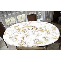 Marble Fitted Tablecloths Oval, Oval/Olbong Fitted Table Cover Outdoor Picnic Patio Party or Indoor Canteen Dinner Dining Tables Decor, Fits Tables up to 48