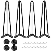 34 Inch Hairpin Table Legs 1/2” Dia 3-Rods Hairpin Furniture Feet 4pcs, Heavy Duty Black Hairpin Legs with Floor Protectors for Coffee Table, DIY Desk and Stand