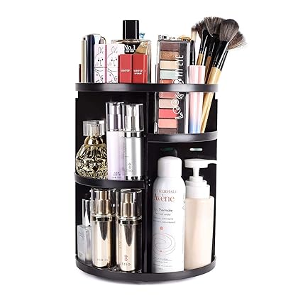 sanipoe 360 Rotating Makeup Organizer, DIY Adjustable Makeup Carousel Spinning Holder Storage Rack, Large Capacity Make up Caddy Shelf Cosmetics Organizer Box, Great for Countertop, Black