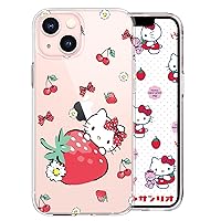 Cute Phone Case Compatible for iPhone 13 (6.1 Inch) for Women Girls Kids,Clear Case with Kawaii Anime Strawberry Cat Pattern Design Slim Soft Silicone Shockproof Phone Cover for iPhone 13