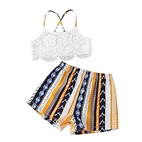 summer new girls' two-piece suit,white sling lace tops and bohemian pants suits.