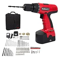 18V Cordless Power Drill Set - 89-Piece Kit with Rechargeable Battery and Charger - Includes Assorted Drivers, Bits, and Sockets by Stalwart (Red)