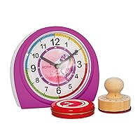Teaching Clock with Stamp Set - Unicorn Portrait - Gift Set of Children's Alarm Clock and Stamp with Colour Pad (Unicorn)