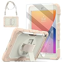iPad 9th Generation Case Girls Cute 2021 10.2 Inch with Tempered Glass Screen Protector & Pen Holder |Blosomeet KidsProof iPad 8th/7th Gen 2020 2019 Cover w/Kickstand Handle Shoulder Strap|Rosegold