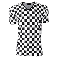 Monochrome Checkered Chess Board Minimal Print V-Neck T-Shirt Top