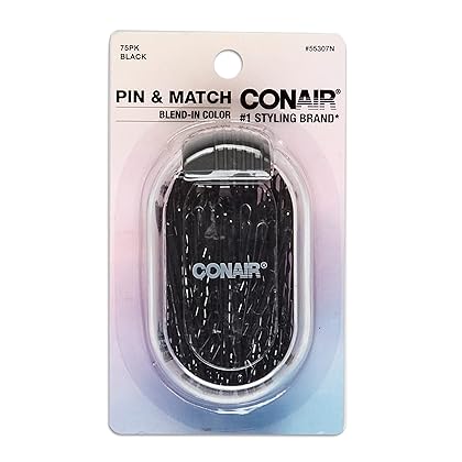 Conair Pin & Match Bobby Pins - hair accessories for women - Bobby Pins Black - Includes Storage Container - 75 Count