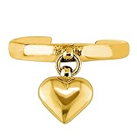Jewelry Affairs 14K Yellow Gold Dangle Heart Cuff Style Adjustable Toe Ring