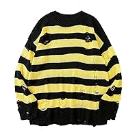 Striped Sweaters Men Hollow Out Hole Knitted Sweater Loose Pullouvers Harajuku Streetwear Unisex Pullover