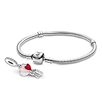 Pandora Jewelry Bundle with Gift Box - Happy Bday Balloon Sterling Silver Dangle Charm & Moments Sterling Silver Snake Chain Charm Bracelet with Barrel Clasp, 6.3