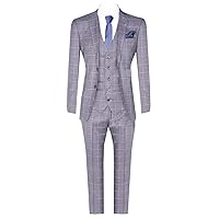 Mens Grey Wool Suit 3 Piece Check Vintage Smart Wedding Classic Tailored Fit