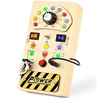 Joyreal Toddler Busy Board, Wooden Montessori Busy Board Sensory Board with LED Light Switch, Sensory Toys Baby Fidget Board Travel Toys for 1+ Year Old Baby and Toddler
