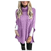 Women's Sleeveless Cable Knit Poncho Pullover Sweaters Turtleneck Knitwear Tops Loose Cozy Trendy Casual Shawl Shirt