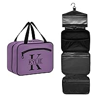 Purple Personalized Toiletry Bag for Women Men Travel Makeup Bag Organizer with Hanging Hook Cosmetic Bags Hanging Toiletry Bag Travel Bag for Toiletries Brushes Accessories Gifts