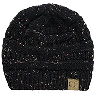 By Summer C.C Warm Soft Cable Knit Skull Cap Slouchy Beanie Winter Hat (Confetti Black)