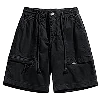 Men's Cargo Shorts Elastic Waistband Relaxed-Fit Summer Casual Cotton Work Shorts Jogging Outdoor Fishing Shorts