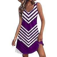Womens Summer Dresses Casual Floral Dress for Women 2024 Summer Vintage Casual Trendy Beach Slim Fit with Sleeveless V Neck Tank Dresses Purple Large