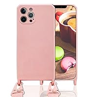 Guppy Compatible with iPhone 12 Pro Max Liquid Silicone Case with Crossbody Lanyard Strap Slim Lightweight Soft Flexible Gel Rubber Bumper Full Body Protective Cover Case 6.7 inch Pink