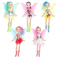 ONEST 5 Sets 8 Inch Fairy Girl Dolls Include 5 Set 8 Inch Flower Fairy Dolls, 5 Pieces Handmade Doll Clothes, 5 Pairs of Doll Shoes