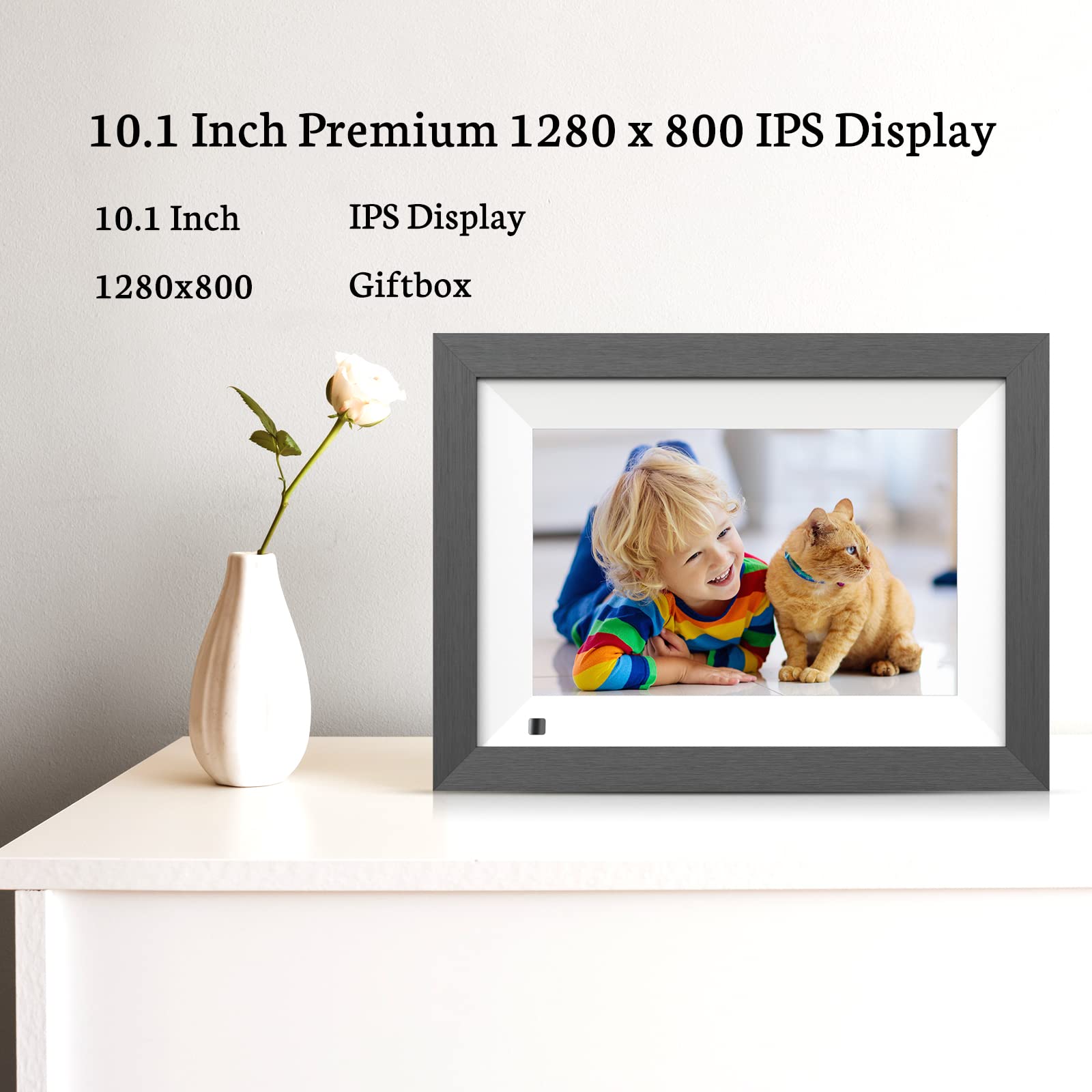 BSIMB WiFi Digital Picture Frame with Wood Effect, 16GB Electronic Photo Frame 10.1 Inch HD IPS Touch Screen Display, Instantly Share Photos/Videos via App Email, Auto-Rotate, Gift for Grandparents