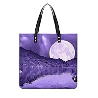 Purple Supermoon Womens PU Leather Tote Bag Large Capacity Shoulder Purse Versatile Handbags