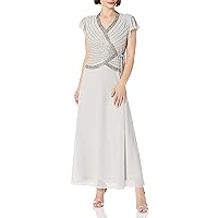 J Kara Women's Petite Faux Wrap Long Dress W/Flutter Sleeve