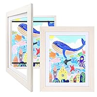 KINLINK 10x12.5 Kids Art Frmes Set of 2, Kids Artwork Frames Changeable with Acrylic Front Opening Holds 150 Pictures, Art Frames for Kids Artwork with Mat or without Mat, White