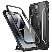Poetic Revolution Series Case Compatible with iPhone 14 Pro 6.1 inch (2022 Release), Full-Body Rugged Shockproof Heavy Duty Protective Cover with Kickstand and Built-in Screen Protector, Black