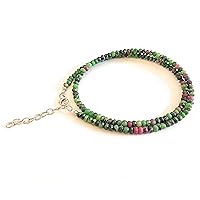 80 CT, Ruby Zoisite Bedas Sterling Silver Lobster Clasp Necklace 24 Inch, Faceted Cut Rondelles, Size 4 To 5 MM approx