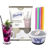 Fusion Select Ultimate Blueberry Bubble Tea DIY Kit Popping Boba Kit – 3-in-1 Bubble Tea Powder, Flavored Bursting Boba, Large Straw