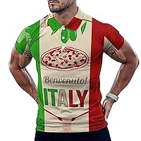 Italian Food Spots Map Flag Men's Golf Polo-Shirt Short Sleeve Jersey Tees Casual Tennis Tops 2XL