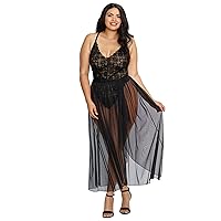 Women's Plus Size Lace Teddy and Sheer Wraparound Skirt