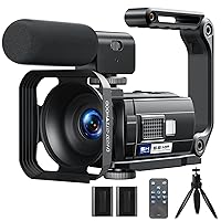 Video Camera Camcorder 5K 56MP YouTube Camera WiFi IR Night Vision 3” 270° Rotatable Touchscreen Vlogging Camera with Microphone,Handheld Stabilizer,Hood,Remote,2 Batteries,Tripod