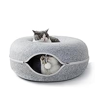 Cat Tunnel Bed, Cat Tunnel, Jia Xi Indoor Cat Hideout, Donut Cat Bed, Universal for All Seasons Cat Condo and Cat Cave(20 in * 20 in * 8 in) Light Grey