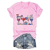 USA Star Stripes Fourth July Tee Shirts for Women Funny Cute Graphic Tees Tops Casual Short Sleeve Crewneck Patriotic Tees