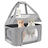 Large Cat Carrier for 2 Cats, Oeko-TEX Certified Soft Side Pet Carrier for Cat, Small Dog, Collapsible Travel Small Dog Carrier, TSA Airline Approved Cat Carrier for Kitten Cats 20 lbs-Gray