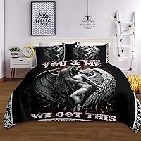 Skull Comforter Set Queen Size 3-Piece Super Soft Lightweight Black Ghost Sexy Girl Print Bedding Set All Season