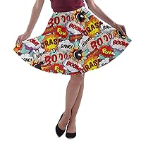 Womens Skater Skirt Skull Space Feather Rock & Roll Death Patchwork Party A-Line Skirt, XS-3XL