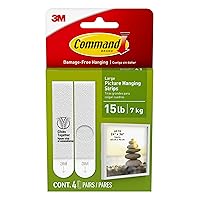 Command Large Picture Hanging Strips, Damage Free Hanging Picture Hangers, No Tools Wall Hanging Strips for Living Spaces, 4 White Adhesive Strip Pairs