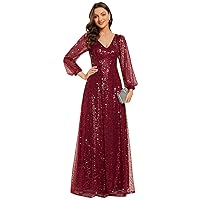 Ever-Pretty Women's Sequin A-Line V Neck Beaded Gown Long Sheer Sleeves Cocktail Evening Gown 01999