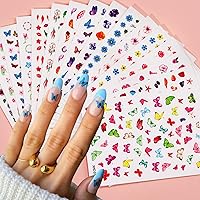 16 Sheets Flower Butterfly Nail Art Stickers 3D Flower Nail Art Supplies Colorful Flowers Leaves Daisy Cherry Blossoms Nail Decals Pegatinas Uñas Summer Nail Sticker for Women Nail Art Tips Decoration