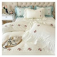 Elegant Lace Bubble Gauze Duvet Cover Set with Bed Sheet Princess Style Soft Skin Friendly Bedding Set Romantic Bed Shets,Bedding Set (White Queen Size 4 pcs)