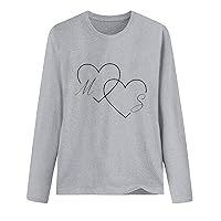 Couple Casual Shirt for Women Valentines Day Double Love Heart Graphic Tee Tops Long Sleeve Crewneck Funny Bloues