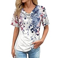 Women's Blouses,Short Sleeve Loose Plus Size Printed Summer Shirt Casual Trendy Top Vintage Tees 2024 T Shirt