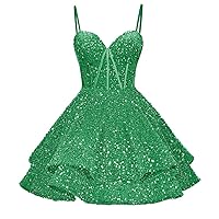 Sequin Short Homecoming Dresses for Teens Spaghetti Straps Sparkly A Line Prom Dress Cocktail Party Gowns