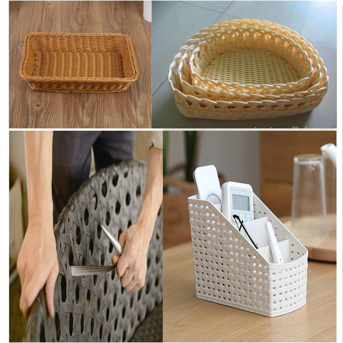 homeemoh 500g Synthetic Rattan Weaving Material, Plastic Wicker Repair Kit PE Rattan Roll for Furniture Repair Woven Handmade Baskets (Width 12mm, Thickness 1.2mm)