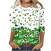 St Patricks Day Shirt Women Plus Size 3/4 Sleeve Tops Plaid Shamrock Graphic Shirts Funny Irish St. Patrick's Day T-Shirt