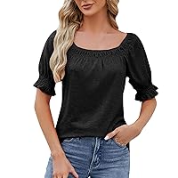 Dressy Casual Scoop Neck Short Sleeve Womens Tops Trendy Elegant Blouse Tee Shirts Soft Cmofy Plain Solid Color Tunic
